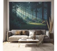 GSAEIMCT Arazzo Con Foresta Nebbiosa All'Alba Paesaggio Di Luci E Ombre Verde, Da Appendere Alla Parete, Decorazione Per Camera Da Letto, Soggiorno, Ufficio, Arte Artistica Da Parete, 200 X 150 Cm
