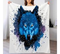 GSAEIMCT Coperta Blu-Nero Testa Di Lupo Maculata Soffice Morbida E Calda Plaid Con Stampa Animali Ad Acquerello Trapunta Per Divano Per Adolescenti E Adulti,75X100Cm