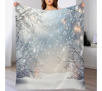 GSAEIMCT Coperta Natalizia 130X150Cm,Bianco Nero Fiocchi Di Neve Nel Bosco Morbida E Calda Di Flanella Natalizia,Paesaggio Invernale Per Ufficio Pile Natalizio Casa Soggiorno Divano Letto
