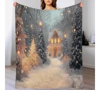 GSAEIMCT Coperta Natalizia A Tema Natalizio,Bianco Verde Strada Della Casa Morbida Confortevole Microfibra,Decorazione Paesaggio Fantastico Per La Casa Divano E Divano,100X130Cm