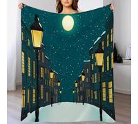 GSAEIMCT Coperta Natalizia A Tema Natalizio,Blu-Verde Strada Della Luna Morbida Confortevole Microfibra,Decorazione Illustrazione Di Cartone Animato Per La Casa Divano E Divano,75X100Cm