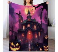 GSAEIMCT Coperta Per Halloween,Morbida Coperta In Peluche Rosa Nero Castello Di Zucca Coperta In Flanella Illustrazioni Architettoniche Decorazione Per Feste,Divano,Letto,Soggiorno,75X100Cm