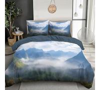 GSAEIMCT Copripiumino 220X260Cm Blu E Bianco Valle Nebbiosa Set Copripiumino Morbido Ipoallergenico,Biancheria Da Letto Scenario Naturale 3 Pezzi,Microfibra Con Federe Decorazione