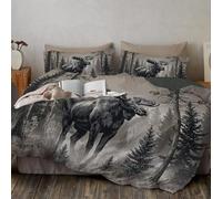 GSAEIMCT Copripiumino Matrimoniale 135X200Cm Con 2 Federe 50X75 Cm - In Microfibra - Alce Della Foresta Animali Retrò Grigio-Nero - Set Copripiumino Matrimoniale