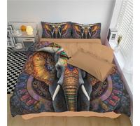 GSAEIMCT Copripiumino Matrimoniale 200X200Cm Con 2 Federe 50X75 Cm - In Microfibra - Elefante Mandala Animali Geometrici Marrone - Set Copripiumino Matrimoniale