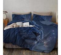 GSAEIMCT Copripiumino Matrimoniale 200X200Cm Con 2 Federe 50X75 Cm - In Microfibra - Leone Del Cielo Stellato Animali Ritratti Blu - Set Copripiumino Matrimoniale