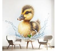 GSAEIMCT Fotomurale 3D Carta Da Parati Bianco-Giallastro Anatre Nell'Acqua 150X105Cm Murales Panoramica 3D,Carta Da Parati Fotomurale Arte Animali Illustrati Per Soggiorno,Camera Letto Stanza Bambini