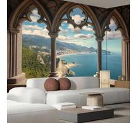 GSAEIMCT Fotomurale 3D Carta Da Parati Blu-Verde Baia Di Montagna 400X280Cm Murales Panoramica 3D,Carta Da Parati Fotomurale Arte Architettura Gotica Per Soggiorno,Camera Letto Stanza Bambini