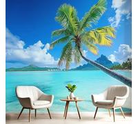 GSAEIMCT Fotomurale 3D Carta Da Parati Blu-Verde Isola Delle Palme 150X105Cm Murales Panoramica 3D,Carta Da Parati Fotomurale Arte Paesaggio Tropicale Per Soggiorno,Camera Letto Stanza Bambini