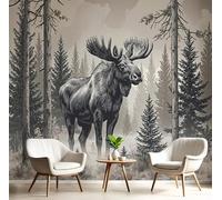 GSAEIMCT Fotomurale 3D Carta Da Parati Grigio-Nero Alce Della Foresta 250X170Cm Murales Panoramica 3D,Carta Da Parati Fotomurale Arte Animali Retrò Per Soggiorno,Camera Letto Stanza Bambini