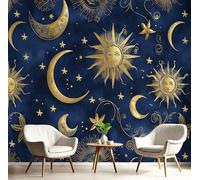GSAEIMCT Fotomurale 3D Carta Da Parati Oro Blu Sole,Luna E Stelle 250X170Cm Murales Panoramica 3D,Carta Da Parati Fotomurale Arte Paesaggio Fantastico Per Soggiorno,Camera Letto Stanza Bambini