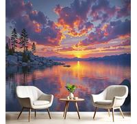 GSAEIMCT Fotomurale 3D Carta Da Parati Rosso-Arancio Lago Del Tramonto 450X300Cm Murales Panoramica 3D, Carta Da Parati Arte Paesaggio Incantevole Per Soggiorno, Camera Letto Stanza Bambini