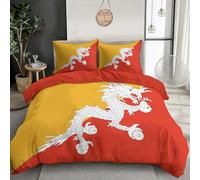 GSAEIMCT Giallo Rosso Bandiera Del Bhutan Set Di Biancheria Da Letto 3 Pezzi Microfibra Copripiumino Con Cerniera Nascosta Set Piumone Morbida 3D Stampa Copripiumini Federe King,220X230Cm