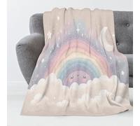 GSAEIMCT Morbida Coperta E Copriletti Beige Nuvole Arcobaleno,Flanella Soffice Calda Microfibra,Illustrazioni Di Cartoni Animati 3D Per Sedia Ufficio Divano Camera Letto Sherpa Adulto,150X200Cm
