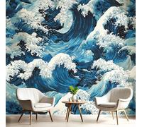 GSAEIMCT Panorama Carta Da Parati Blu E Bianco Oceano Di Onde 400X280Cm Decorazione Da Muro Xxl Poster Gigante Design Cameretta Paesaggio Giapponese Effetto 3D Per Soggiorno,Camera Da Letto,Sfondo Tv