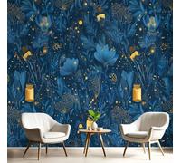 GSAEIMCT Panorama Carta Da Parati Blu Oro Lucciola Di Miele 300X210Cm Decorazione Da Muro Xxl Poster Gigante Design Cameretta Illustrazioni Magiche Effetto 3D Per Soggiorno,Camera Da Letto,Sfondo Tv