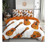 GSAEIMCT Set Di Biancheria Arancione Marrone Chitarra Di Legno,Biancheria Da Letto In Microfibra,Parure Copri Piumone 220X260Cm Acquerello Graffiti Con Cerniera Federe Cerniera 3 Pezzi