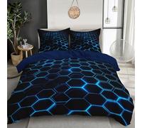 GSAEIMCT Set Di Biancheria Da Letto Con Blu Scuro Flash Hexagon 3D,Copripiumino Con Cerniera,Camera Decorazione Per La Stanza Futuro Astratto 3 Pezzi Per Ragazzi E Ragazze,135X200Cm