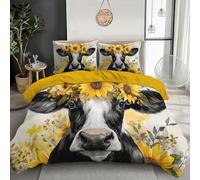 GSAEIMCT Set Di Biancheria In Bianco E Nero Mucca Girasole,Biancheria Da Letto In Microfibra,Parure Copri Piumone 200X200Cm Animali Ad Acquerello Con Cerniera Federe Cerniera 3 Pezzi