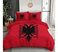 GSAEIMCT Set Di Biancheria Rosso Bandiera Della Repubblica D'Albania,Biancheria Da Letto In Microfibra,Parure Copri Piumone 220X230Cm Con Cerniera Federe Cerniera 3 Pezzi