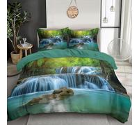 GSAEIMCT Verde E Bianco Foresta Delle Cascate 3D Paesaggio Pastorale 3 Pezzi Copripiumino Set Copripiumino Set Di Biancheria Da Letto E Federe Con Cerniera Microfibra Morbido Per Bambini,200X200Cm