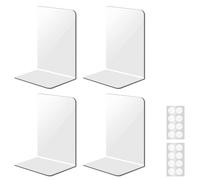 Gsakskdsap 4 Pezzi Fermalibri per Mensole, 10 x 10 x 13 cm Trasparente in Acrilico Ferma Libri, Supporto Libro con 16 Tappetini Antiscivolo, Leggio Libri per Scuola, Ufficio e Casa, Biblioteca