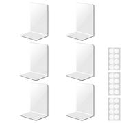 Gsakskdsap 6 Pezzi Fermalibri per Mensole, 10 x 10 x 13 cm Trasparente in Acrilico Ferma Libri, Supporto Libro con 24 Tappetini Antiscivolo, Leggio Libri per Scuola, Ufficio e Casa, Biblioteca