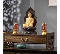 GSATREY Tavolo da Altare, Piccolo Tavolo con Vassoio e Piedistallo, Supporto Per Statue Base, Intagliato A Mano, per Preghiere, Divinazione E Adorazione(Brown,42 * 25cm/16.5 * 9.85in)