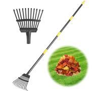 GSBLUNIE Rastrello da giardino, piccolo rastrello per foglie resistente, rastrello da giardino in metallo da 178 cm con 11 denti 21,6 cm di larghezza, rastrello regolabile con manico in acciaio per
