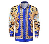 GSBOGOSSE Camicie da Uomo in Raso Stampato di Lusso alla Moda Oro a Maniche Lunghe abbottonate Camicie appariscenti retrò splendido Design Festa Regalo Camicia, Multicolore38, L