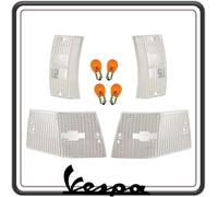 GSC RICAMBI SRL KIT 4 GEMMA GEMME PLASTICA PLASTICHE VETRINO FRECCIA ANTERIORI E POSTERIORI BIANCHE TRASPARENTI COMPLETO DI LAMPADINE PER VESPA PX 125 150 200 - VESPA ARCOBALENO - VESPA LML.