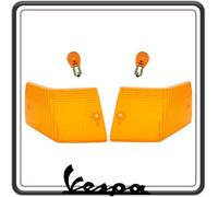 GSC RICAMBI SRL KIT COPPIA DUE GEMMA GEMME PLASTICA PLASTICHE VETRINO FRECCIA POSTERIORI ARANCIO COMPLETO DI LAMPADINE COMPATIBILE PER VESPA PX 125 150 200 - VESPA ARCOBALENO