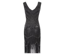GSCLZ Abito da Festa Donna, Stile Gatsby, Flapper, con Paillettes, Perline, Frange, Scollo a V, Senza Maniche per Feste, Carnevale, Cocktail Party(Black And Silver,M)