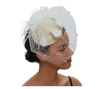 GSCLZ Cappello da donna in feltro con velo a rete, piccolo peluche, decorazione a punto ondulato, fermagli for capelli, copricapo sposa, cocktail(Beige)