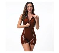 GSCLZ Muta da Surf con Cerniera Frontale, da Donna, con Protezioni Anti-Urto, Senza Maniche, ad Angolo Piatto, in Un Unico Pezzo(Brown,M)