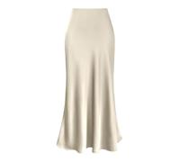 GSCLZ Satin High Waisted Skirt Women's Chic Irregular Bag Hip Ruffle Swing Pleated Long(Beige,S)