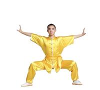 GSCLZ Tai Chi Shaolin Kung Fu Uniforme Wushu Abbigliamento Abito for Arti Marziali Taiji Wushu Costume Wing Chun Spettacolo teatrale(Yellow,165-175cm)