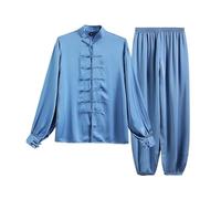 GSCLZ Tuta Taiji Estiva in Seta ghiacciata, Uniforme Tai Chi, Abbigliamento for Esercizi Wushu a Maniche Lunghe, Abbigliamento Tradizionale(Blue,XL)
