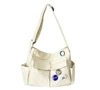 GSenhui Borsa messenger bag vintage in tela, grande, unisex, borsa a tracolla in tela, per adolescenti, scuola, casual, per tutti i giorni, A 01 bianco