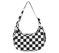 GSenhui Moon Bag - Borsa a tracolla da donna a quadri, in nylon, piccola borsa a tracolla per viaggi, lavoro, Nero + bianco