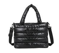 GSenhui Morbida borsa a tracolla da donna, in cotone, nylon, grande borsa trapuntata, borsa da donna, tinta unita, per lavoro, viaggi, scuola, Schwarz