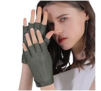 GSG SINCE 1998 Guanti da guida da donna in pelle senza dita, sfoderati e traspiranti, design a mezze dita, morbidi, leggeri, alla moda, per guida, ciclismo e attività all'aperto, colore verde, taglia