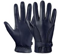 GSG SINCE 1998 Guanti Vera Pelle Uomo - Invernali in Pelle di Pecora Senza Cromo, Touchscreen, Foderati in Cachemire per Guida, Blu Navy M