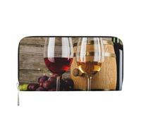 GSGCSBYMLG Art Red Wine Galsses & Grapes Portafoglio a mano in pelle stampata uomo donna zip pochette porta carte, Nero , Taglia unica