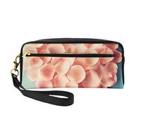 GSGCSBYMLG Astuccio per matite a forma di cuore con petali floreali stampati, piccola trousse da viaggio per articoli da toeletta