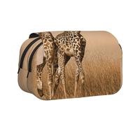 GSGCSBYMLG Astuccio portatile per cancelleria con due giraffe che corrono sul Barren stampato a doppia conchiglia, Nero , Taglia unica, Portamonete