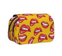 GSGCSBYMLG Astuccio portatile per cancelleria con scritta "Women Smiling and Biting Her Red Lips Print", Nero , Taglia unica, Portamonete