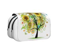 GSGCSBYMLG Astuccio portatile per cancelleria, motivo: albero floreale con margherite, girasoli, farfalle, coccinelle, insetti stampati, doppia conchiglia, Nero , Taglia unica, Portamonete