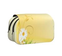GSGCSBYMLG Astuccio portatile per cancelleria portatile con doppia conchiglia con stampa di fiori di camomilla e farfalle volanti, Nero , Taglia unica, Portamonete