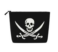 GSGCSBYMLG Beauty case da viaggio con stampa bandiera pirata in canapa finta, Nero , Taglia unica